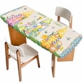 thumbnail image 1 of Easter Table Cloths for 8 Foot Rectangle Tables, Gnomes Colorful Eggs Butterfly Flowers Blue Check Patio Waterproof Elastic Fitted Tablecloths, Washable Rectangular Table Cover for Camping, 1 of 8