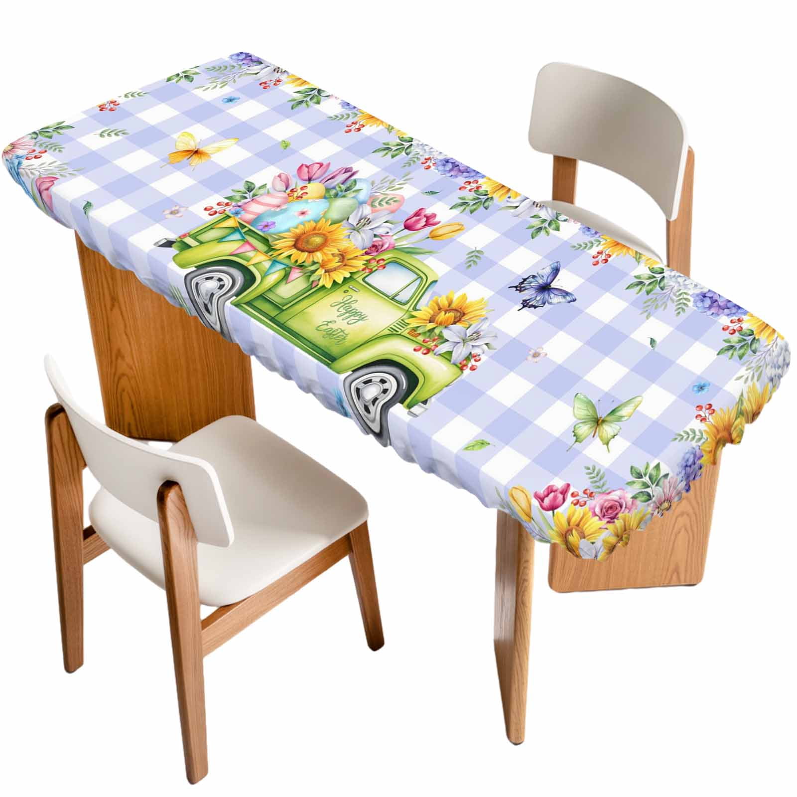 Easter Table Cloths for 8 Foot Rectangle Tables, Green Truck Eggs ...