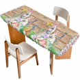 thumbnail image 1 of Easter Table Cloths for 8 Foot Rectangle Tables, Rabbit Colorful Eggs Flowers Plants Wooden Grain Patio Waterproof Elastic Fitted Tablecloths, Washable Rectangular Table Cover for Camping, 1 of 8