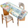 thumbnail image 1 of Easter Table Cloths for 8 Foot Rectangle Tables, Spring Bunny Easter Eggs Floral Beige Green Wood Patio Waterproof Elastic Fitted Tablecloths, Washable Rectangular Table Cover for Camping, 1 of 8