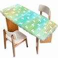 thumbnail image 1 of Easter Table Cloths for 8 Foot Rectangle Tables, Spring Bunny Silhouette Blue Green Gradient Patio Waterproof Elastic Fitted Tablecloths, Washable Rectangular Table Cover for Camping, 1 of 8