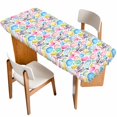 thumbnail image 1 of Easter Table Cloths for 8 Foot Rectangle Tables, Spring Cute Colorful Eggs Bunny Flower Plant Patio Waterproof Elastic Fitted Tablecloths, Washable Rectangular Table Cover for Camping, 1 of 8