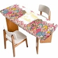 thumbnail image 1 of Easter Table Cloths for 8 Foot Rectangle Tables, Spring Floral Watercolor Easter Eggs Bunny Flower Bow Patio Waterproof Elastic Fitted Tablecloths, Washable Rectangular Table Cover for Camping, 1 of 8