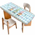 thumbnail image 1 of Easter Table Cloths for 8 Foot Rectangle Tables, Spring Gnomes Bunny Eggs Flowers Blue Checkered Patio Waterproof Elastic Fitted Tablecloths, Washable Rectangular Table Cover for Camping, 1 of 8