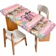 thumbnail image 1 of Easter Table Cloths for 8 Foot Rectangle Tables, Spring Rabbit Eggs Flowers Flags Leaves Wood Grain Patio Waterproof Elastic Fitted Tablecloths, Washable Rectangular Table Cover for Camping, 1 of 8