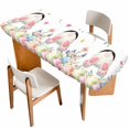 thumbnail image 1 of Easter Table Cloths for 8 Foot Rectangle Tables, Spring Rabbit Feet Eggs Botanical Blooms Flowers Patio Waterproof Elastic Fitted Tablecloths, Washable Rectangular Table Cover for Camping, 1 of 8
