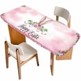 thumbnail image 1 of Easter Table Cloths for 8 Foot Rectangle Tables, Spring Watercolor Flower Leaf Plant Pink Patio Waterproof Elastic Fitted Tablecloths, Washable Rectangular Table Cover for Camping, 1 of 8