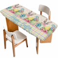 thumbnail image 1 of Easter Table Cloths for 8 Foot Rectangle Tables, Vintage Colorful Bunny Eggs Flowers Polka Dot Plaid Patio Waterproof Elastic Fitted Tablecloths, Washable Rectangular Table Cover for Camping, 1 of 8