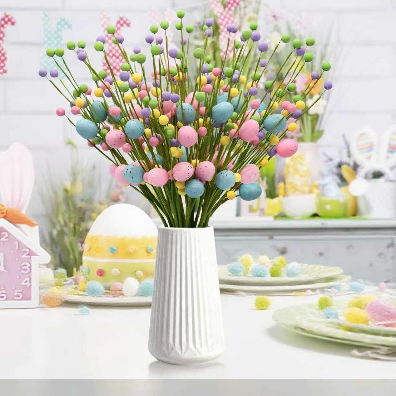 Easter Table Decor, 20 Pack Easter Egg Berry Stems Decorations for Tree, Artificial Flowers Picks for Wreath, Tree Ornaments Decorations for Home, Easter Gifts
