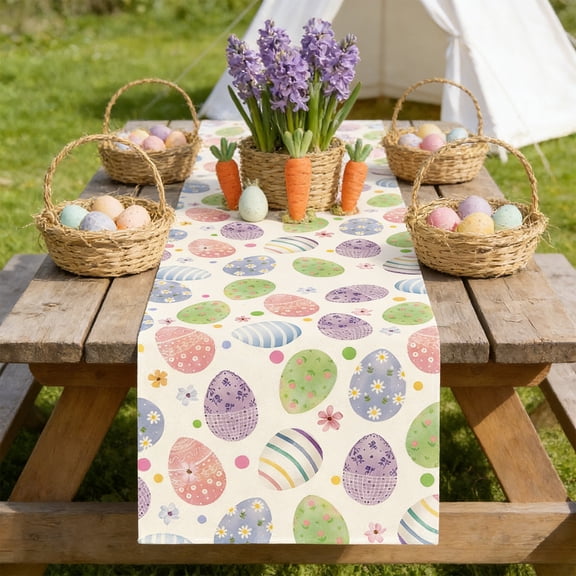 Easter Table Decor,Easter Table Runner,60*13IN Easter-themed Table Runner Placemats With Rabbits Egg And Floral Patterns Perfects For Holiday Party Table Decorations,Dining Table Runner(D)
