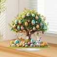 thumbnail image 1 of Easter Table Decor Egg Ornament Tree with Bunny 2D Acrylic Figurine Holiday Party Home Accent Easter Centerpiece Valentine Anniversary Gift, 1 of 7
