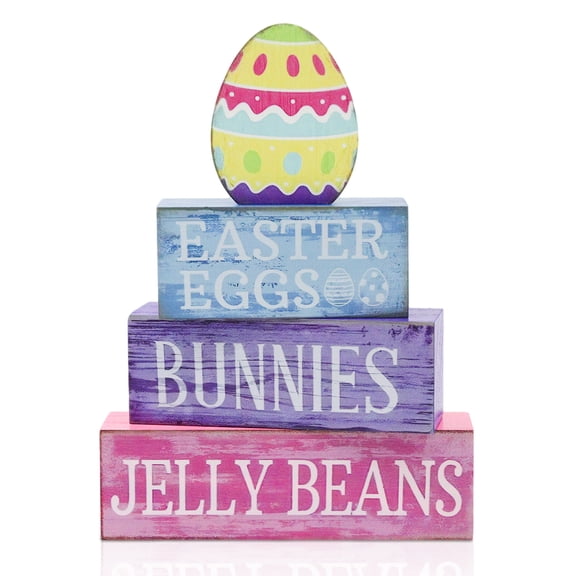 Easter Table Decoration 4Pcs Easter Tiered Tray Decor Set Wooden Eggs Signs Centerpieces Home Kitchen Party Decorations style2