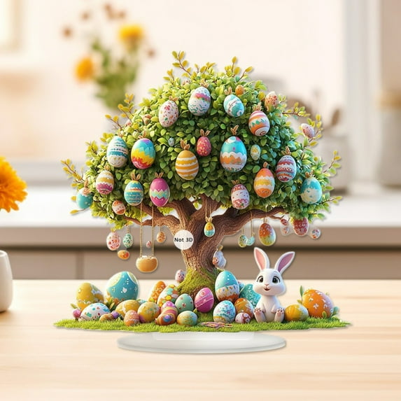 Easter Table Decorations 2D Acrylic Desktop Ornaments, Cute Bunny Egg Spring Centerpiece Gifts Stand Up Signs for Home Party Holiday Decor , 10x10"