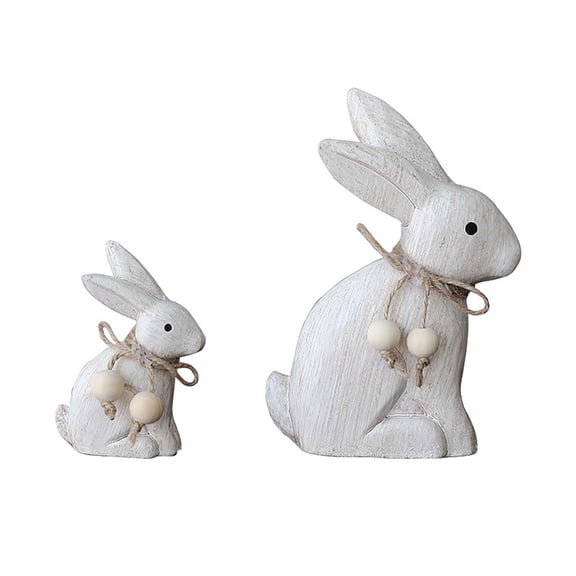Easter Table Decorations Set of 2, 3D Bunny Rabbit Figurines Wooden Antique White Centerpiece, Spring Easter Decor for Tabletop Tiered Tray Home Kitchen Office, Farmhouse Rustic Party Decor