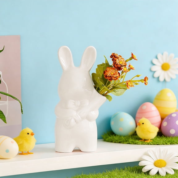 Easter Table Decorations Skegnu Easter Bunny Flower Vase Simple Ceramic Rabbits Handheld Flower Vase Home Animals Art Decoration