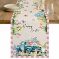 thumbnail image 1 of Easter Table Runner - 108 Inch Long Pink Plaid Blue Truck Eggs Bunny Retro Art Cotton and Linen Blended Dress Scarves Farmhouse Table Runner for Kitchen Dining, Coffee Table, 13" x 108", 1 of 8