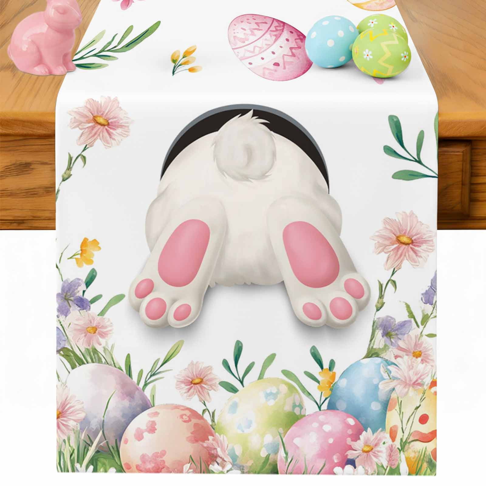 Easter Table Runner 108 Inches Long for Kitchen Dining, Spring Rabbit ...