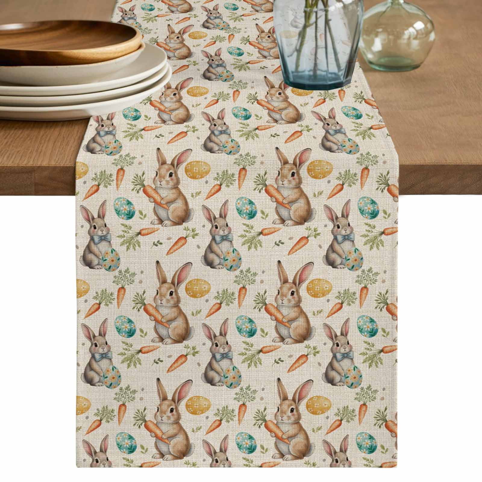 Spring Table Runner 108 Easter Table Runner 108 Inches, Spring Rabbit Eggs Carrots Farmhouse ...