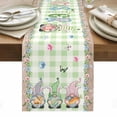 thumbnail image 1 of Easter Table Runner - 120 Inch Long, Kitchen Dining Table Runner Dresser Scarves, Spring Pastoral Gnomes Bunny Eggs Green Lattice Farmhouse Decor for Coffee Tables Wedding Party Banquet, 1 of 8