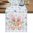 thumbnail image 1 of Easter Table Runner 120 Inches, Spring Rabbits Ears Feet Floral Blue Lattice Bed Runner Dresser Scarves Tabletop for Indoor Outdoor Parties/Ceremony/Banquet, 13"x 120", 1 of 8