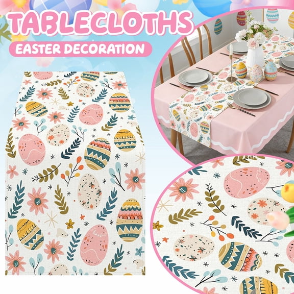 Easter Table Runner 13x90 Inch, Happy Easter Egg Bunny Decorations for Home, Spring Table Decor for Kitchen Dining Room, Easter Party Supplies Centerpiece Multicolor, 1Pcs Size:L