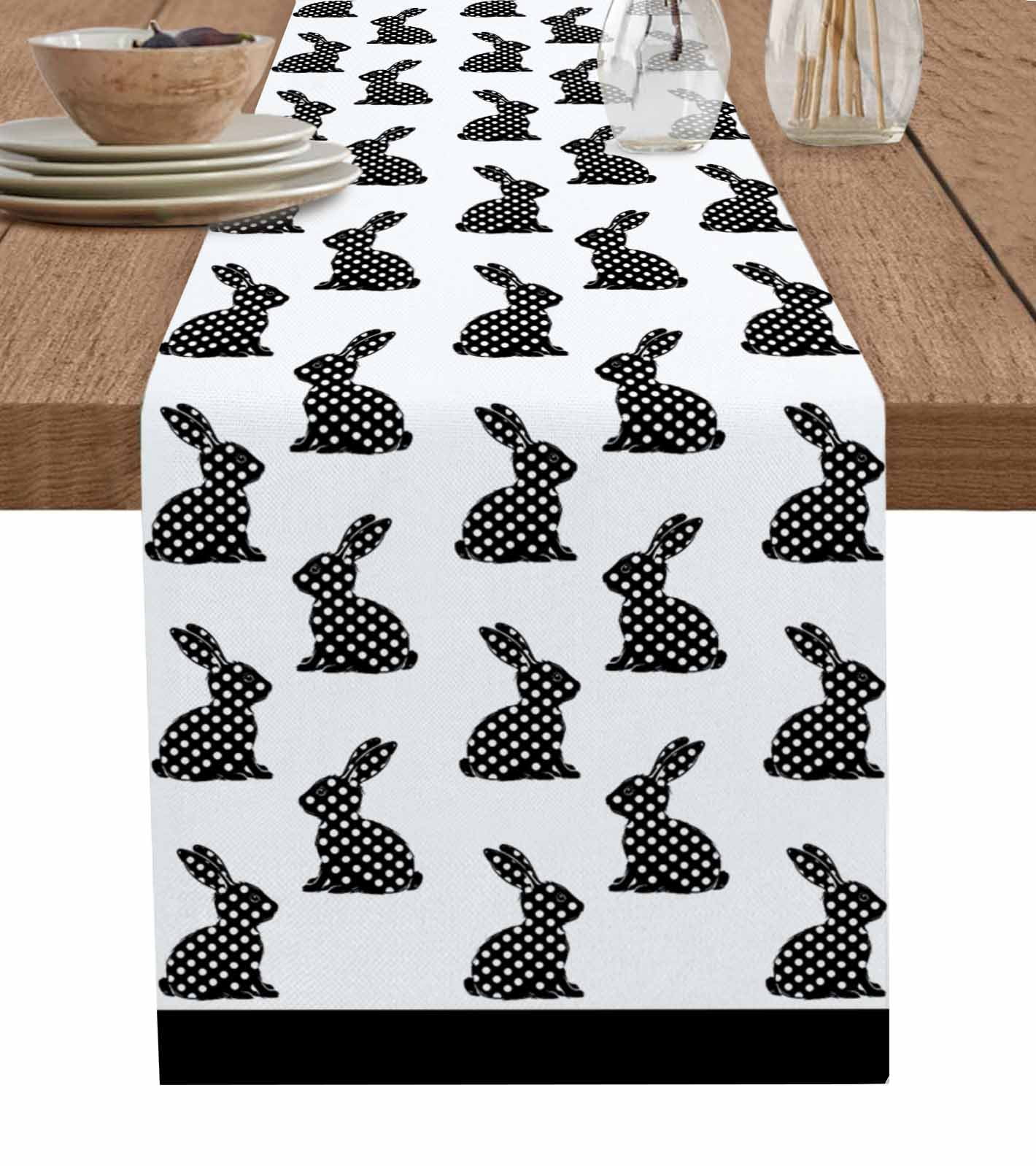 Runner Rabbit Breaed Easter Table Runner 36 Inches, Black Pots Bunny Rabbit Farmhouse Bunny ...
