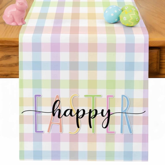 Easter Table Runner 36 Inches Long for Kitchen Dining, Colorful Checkered Plaid Spring Gingham Textured Dresser Scarf Farmhouse, Dining Table Decorations for Wedding/Parties, 13 x 36 In