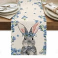 thumbnail image 1 of Easter Table Runner - 48 Inch Long, Kitchen Dining Table Runner Dresser Scarves, Spring Rabbit Blue Botanical Flowers Farmhouse Farmhouse Decor for Coffee Tables Wedding Party Banquet, 1 of 8