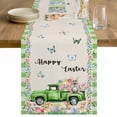 thumbnail image 1 of Easter Table Runner - 48 Inch Long Spring Truck Rabbit Flowers Eggs Green Check Cotton and Linen Blended Dress Scarves Farmhouse Table Runner for Kitchen Dining, Coffee Table, 13" x 48", 1 of 8