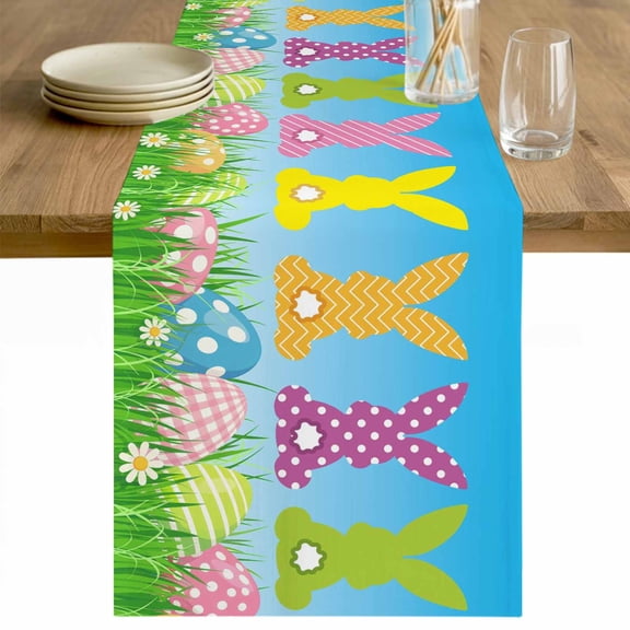 Easter Table Runner 48 Inches Long Farmhouse Dress Scarves, Spring Flora Colorful Eggs Botanical Pastoral Dining Tablerunner for Coffee Table/Kitchen Island/Party Décor, 13" x 48"