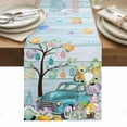 thumbnail image 1 of Easter Table Runner - 60 Inch Long, Kitchen Dining Table Runner Dresser Scarves, Turquoise Truck Eggs Gnomes Rabbit Wooden Grain Farmhouse Decor for Coffee Tables Wedding Party Banquet, 1 of 8