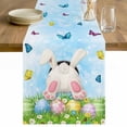 thumbnail image 1 of Easter Table Runner - 60 Inch Long Spring Colorful Easter Eggs Bunny Butterfly Blue Cotton and Linen Blended Dress Scarves Farmhouse Table Runner for Kitchen Dining, Coffee Table, 13" x 60", 1 of 8