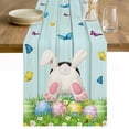 thumbnail image 1 of Easter Table Runner - 60 Inch Long Spring Easter Eggs Bunny Teal Wooden Grain Cotton and Linen Blended Dress Scarves Farmhouse Table Runner for Kitchen Dining, Coffee Table, 13" x 60", 1 of 8