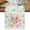 thumbnail image 1 of Easter Table Runner 60 Inches, Spring Bunny Ears Feet Flowers Green Plaid Bed Runner Dresser Scarves Tabletop for Indoor Outdoor Parties/Ceremony/Banquet, 13" x 60", 1 of 8