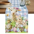 thumbnail image 1 of Easter Table Runner 60 Inches, Spring Bunny Sheep Floral Eggs Botanical Blue Check Bed Runner Dresser Scarves Tabletop for Indoor Outdoor Parties/Ceremony/Banquet, 13" x 60", 1 of 8