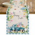 thumbnail image 1 of Easter Table Runner 70 Inches Long Farmhouse Dress Scarves, Blue Plaid Truck Eggs Bunny Spring Floral Gnomes Rustic Dining Tablerunner for Coffee Table/Kitchen Island/Party Décor, 13" x 70", 1 of 8