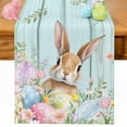 thumbnail image 1 of Easter Table Runner 70 Inches Long for Kitchen Dining, Spring Rabbit Eggs Flowers Leaf Green Wooden Plank Dresser Scarf Farmhouse, Dining Table Decorations for Wedding/Parties, 13 x 70 In, 1 of 8