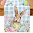 thumbnail image 1 of Easter Table Runner 70 Inches Long for Kitchen Dining, Spring Rabbit Eggs Seasonal Flowers Blue Lattice Dresser Scarf Farmhouse, Dining Table Decorations for Wedding/Parties, 13 x 70 In, 1 of 8