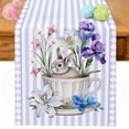 thumbnail image 1 of Easter Table Runner 70 Inches Long for Kitchen Dining, Spring Rabbit Watercolor Flowers Purple Stripes Dresser Scarf Farmhouse, Dining Table Decorations for Wedding/Parties, 13 x 70 In, 1 of 8
