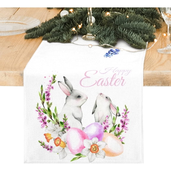 Easter Table Runner 72 Inch, Cute Rabbit Bunny Happy Easter Runner, Spring Summer Seasonal Holiday Kitchen Dining Table Decoration for Indoor Outdoor Home Party Decor (Easter Rabbit, 13 x 72 inch)