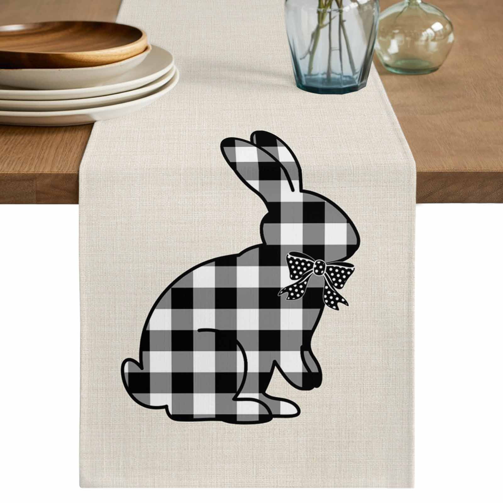 Runner Rabbit Breaed Easter Table Runner 72 Inches, Farmhouse Retro Black White Lattice ...