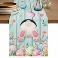 thumbnail image 1 of Easter Table Runner 72 Inches, Spring Rabbit Feet Eggs Flower Green Wooden Grain Bed Runner Dresser Scarves Tabletop for Indoor Outdoor Parties/Ceremony/Banquet, 16" x 72", 1 of 8