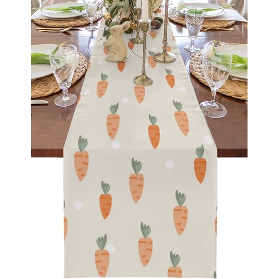 Easter Table Runner Carrot Table Runners Farmhouse Cotton Linen Seasonal Holiday Table Dresser Scarf Kitchen Dining Setting Table Decor for Dinner Party Home Indoor Outdoor 13x108 inches