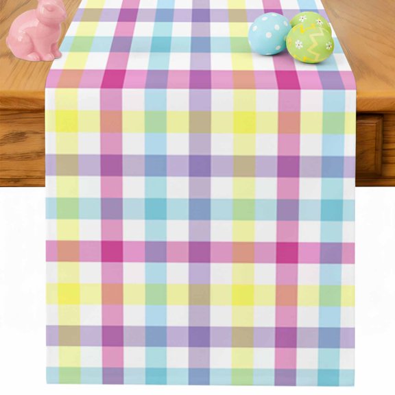Easter Table Runner Color Lattice Table Runners Rainbow Check Plaid Buffalo Cotton Linen Dresser Scarf Kitchen Dining Table Decor for Spring Holiday Party Decor 13x90 Inch