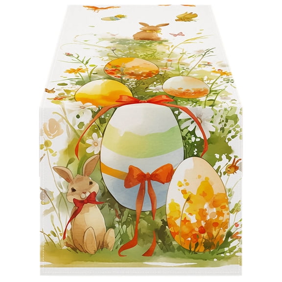 Easter Table Runner Decorations - Egg Rabbit Table Runner | Easter Party Decorations Favors Supplies Indoor Outdoor - Spring Backdrop Banner Basket Stuffers for Kitchen Home Dining Table Decor