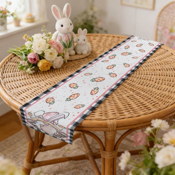 Easter Table Runner Double Sided Linen 13x79 Inch, Extra Long Reversible Tablecloth for Banquet Table, Spring Holiday Dining Decor, Washable Table Cover, Festive Kitchen Decor