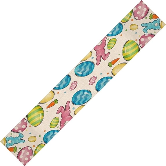 Easter Table Runner, Easter Eggs Bunny Table Runner Seasonal Spring Table Decor Kitchen Dining Table Decoration for Home Easter Party