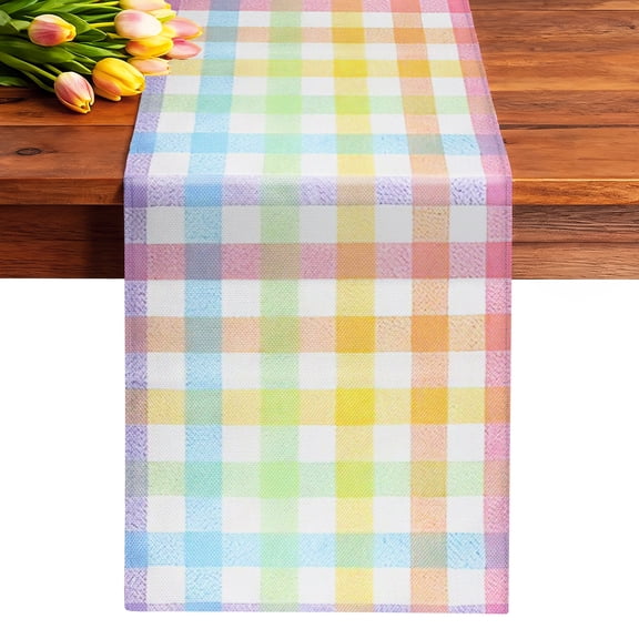 Easter Table Runner Easter Spring Table Decoration Plaid Check Pastel Runner Farmhouse Fireplace Kitchen Dinning Room Home Party Supplies 13 x 70.8 Inch