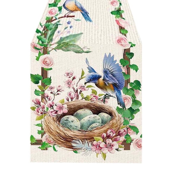 Easter Table Runner Festive Bunny Egg Small Print Vintage Easter Decoration Linen Tablecloth for Spring Dining Table Kitchen Buffet Party Easter Brunch Farmhouse Decor