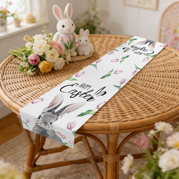 Easter Table Runner – Linen Table Flag for Spring Holiday Decor, Festive Dining Tablecloth for Family Gatherings & Easter Celebration